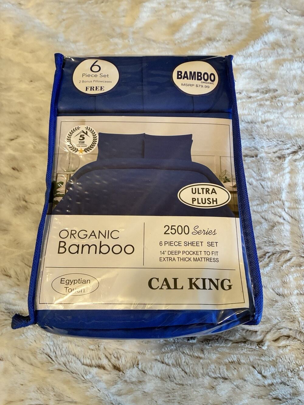 Organic Bamboo 6 Piece Sheet Set California King Royal Blue